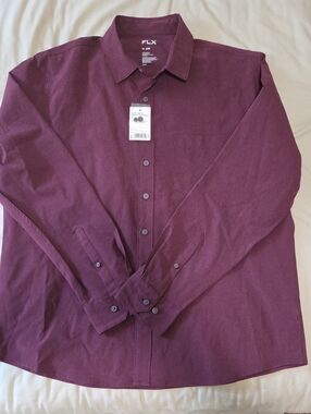 FLX Men's Long-Sleeve Dress Shirt - Burgundy